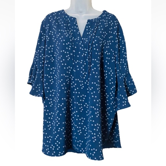 Olivia & Martin Women's Blouse Navy Blue Dot Ruffle 3/4 Sleeve Plus Size 1X - Picture 8 of 8